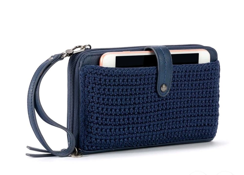 The Sak Iris Crochet Smartphone Crossbody Denim